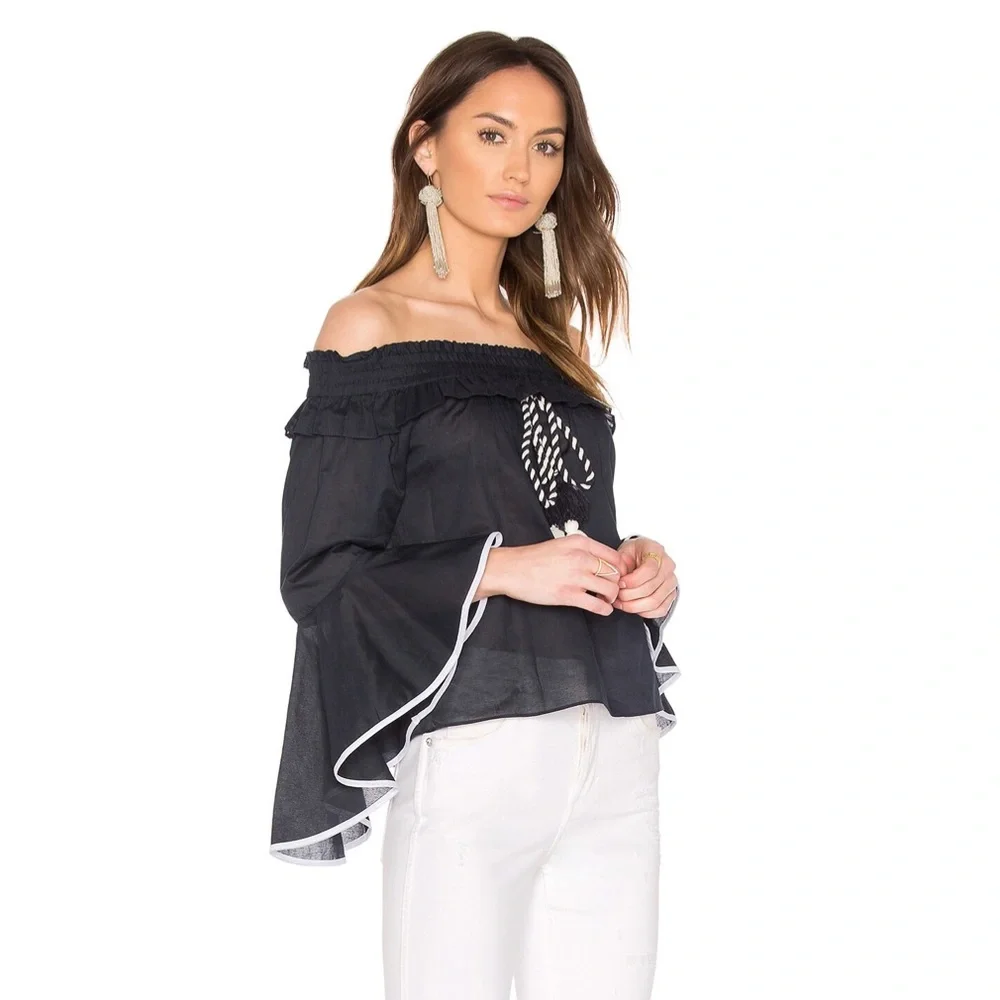 MISA Los Angeles Loris Off-the-Shoulder Top in Dark Blue - Picture 12 of 12